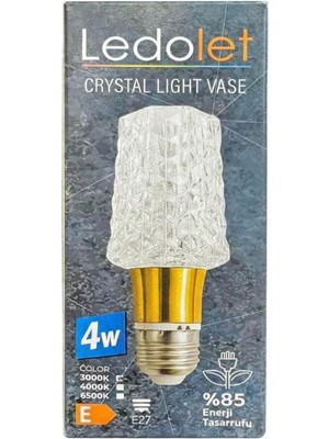 Ledolet 4W Kristal LED Ampul E27 -Sarı Işık Dekoratif Crystal Vase Tasarım 3000K