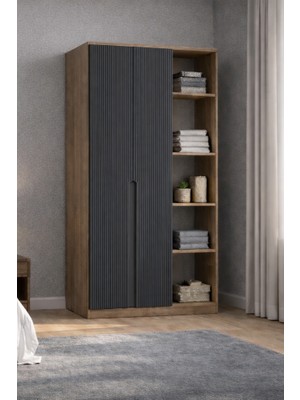 Mobilique Nova No.1 Iki Kapaklı 6raflı Gardırop Çam-Antrasit