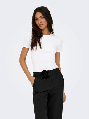 Only Onlval S/s O-Neck Top Jrs Kadın Beyaz T-Shirt - 15369240
