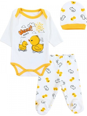 Minibird Sarı Üçlü Civciv Badili Takım 3 - 6 Ay Erkek Çocuk ve Kız Çocuklar İçin Eğlenceli Tema