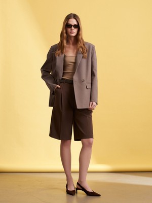 Dilvin 72270 Kemerli Pens Detaylı Bermuda-Kahve