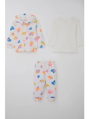 Breeze Kız Bebek Bodyli 3 Lü Takım Renkli Kalp Desenli 4 Ay-1 Yaş, Beyaz
