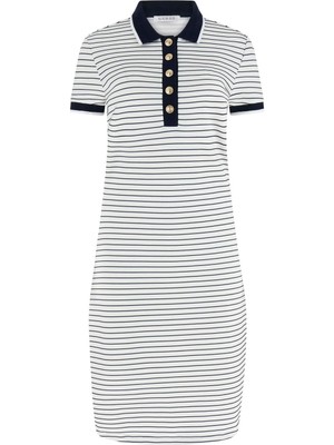 Guess Kadın Alphonsin Polo Yaka Elbise - Lacivert/beyaz Çizgili
