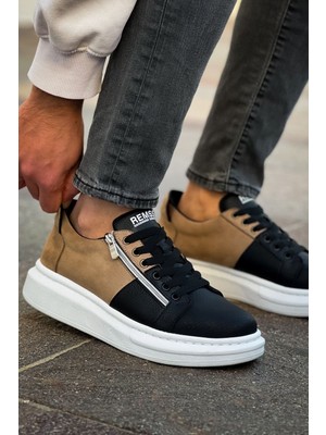 Zerenyus ZRC601 - Lüx Süet Fermuarlı Erkek Sneaker Siyah Vizon