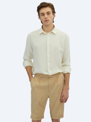 Kip Beyaz Düz Oversize Fit Dokuma Casual Pamuk Karışımlı Gömlek