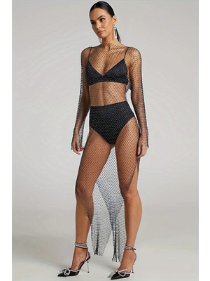 MiraLive Işıltılı File Detaylı Uzun File Gece Elbisesi & Taş Işlemeli Parti Modeli-Gece & Davet Şıklığı