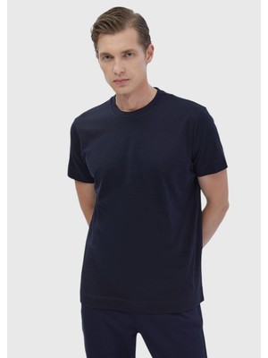 Ramsey Lacivert Düz İpek Karışımlı T-Shirt