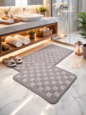 My Evilla Premium Doğal Pamuk Banyo Paspası Seti Kaymaz Dokuma Taban Ultra Yumuşak  Su Emici Yıkanabilir Lüks Banyo Halısı
