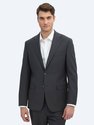Kip Antrasit Düz Modern Fit Yün Karışımlı Takım Elbise