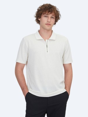 Kip Bej Desenli Pamuk Karışımlı T-Shirt