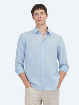 Kip Mavi Çizgili Regular Fit Dokuma Casual Gömlek