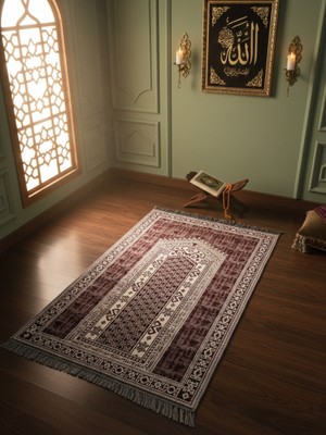 My Evilla Seccade Hafif Katlanabilir Yıkanabilir Namazlık Şık Motifli Çeyizlik ve Hediyelik Bordo 3