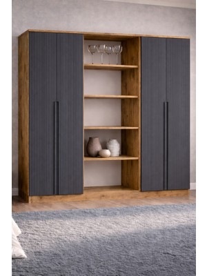 Mobilique Nova No.6 Dört Kapaklı 6raflı Gardırop Çam-Antrasit