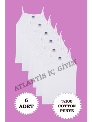 Berrak Kız Çocuk Ince Askılı Ribana Atlet 6'lı Paket %100 Pamuk-Beyaz-7-8 Yaş