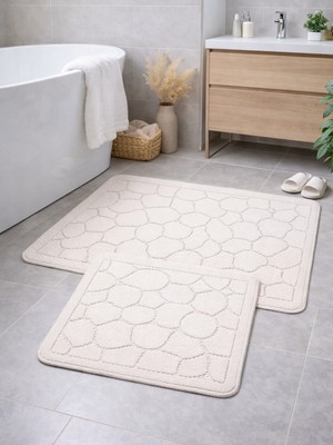 My Evilla Premium Doğal Pamuk Banyo Paspası Seti Kaymaz Dokuma Taban Ultra Yumuşak  Su Emici Yıkanabilir Lüks Banyo Halısı