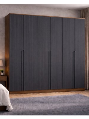 Mobilique Nova No.4 Altı Kapaklı 6raflı Gardırop Çam-Antrasit
