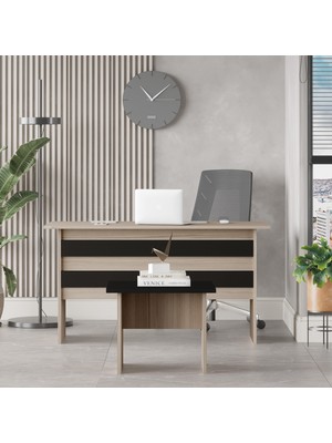 Bega Ab Ofis Masası Sehpa 2'li Ofis Büro Masa Takımı 3 Renk Meşe-Siyah Beg8-Ob