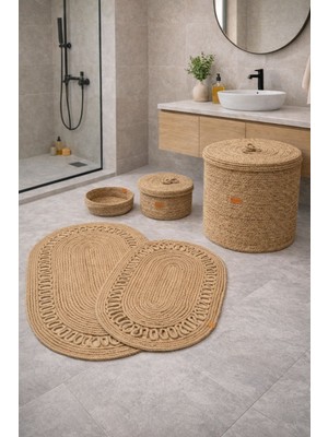 Jüt Hasır Banyo Seti ,40 x 45 Çamaşır Sepeti ,banyo Paspası,makyaj Sepeti,kirli Sepeti, Banyo,dekor