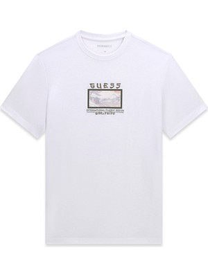 Guess Erkek Jersey Modal Karışımlı Regular Fit T-Shirt - Beyaz