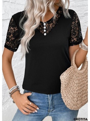 MiraLive Miray- Kadın Kısa Kollu V Yakalı Önden Düğmeli Viskon Bluz