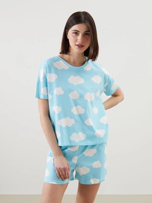 Lc Waikiki Yeni Sezon Bisiklet Yaka Baskılı Kadın Şortlu Pijama Takımı