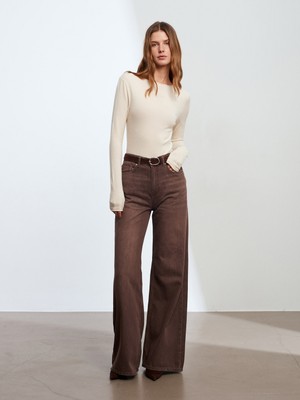 Dilvin 72295 %100 Pamuk Geniş Paça Jean-Kahve