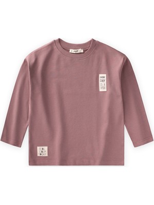 Cigit Etiket Detaylı Mevsimlik T-Shırt 2-10 Yaş Bakır