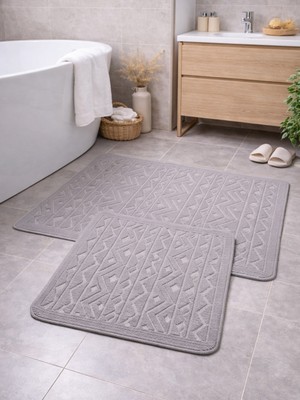 My Evilla Premium Doğal Pamuk Banyo Paspası Seti Kaymaz Dokuma Taban Ultra Yumuşak  Su Emici Yıkanabilir Lüks Banyo Halısı