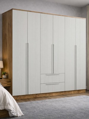 Mobilique Nova No.5 Altı Kapaklı Iki Çekmeceli 5raflı Gardırop Çam-Vizon