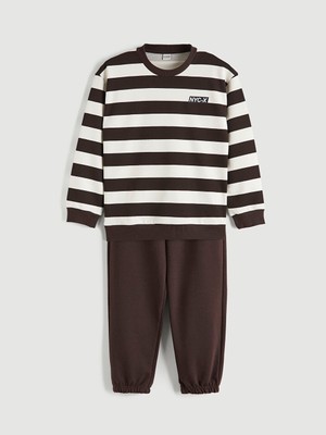 Lcw Yeşil Bisiklet Yaka Çizgili Erkek Çocuk Sweatshirt ve Eşofman Altı