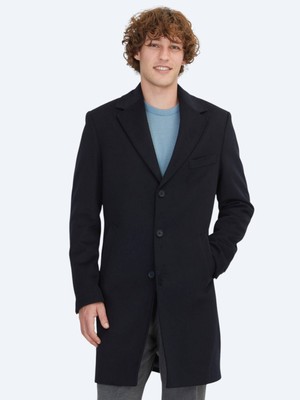 Kip Lacivert Casual Dokuma Palto %70 Polyester %25 Polyviskon %5 Elastan Uzun Kol Erkek