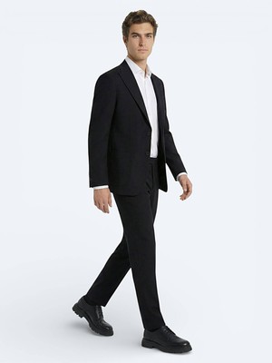 Kip Siyah Çizgili Modern Fit Takım Elbise