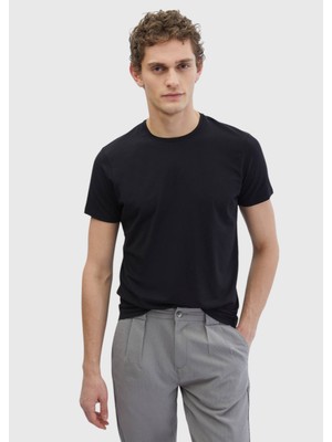 Ramsey Siyah Düz Pamuk Karışımlı T-Shirt