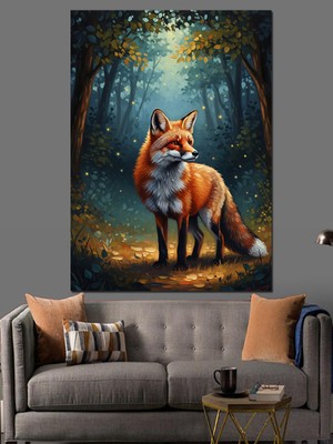 Artmeg Orman Içinde Duran Kızıl Tilki Dekoratif Kanvas - Mdf Ahşap Tablo