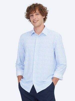 Kip Açık Mavi Çizgili Regular Fit Casual Gömlek