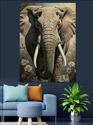 Artmeg Dev Fil Portresi Vahşi Doğa Dekoratif Kanvas - Mdf Ahşap Tablo