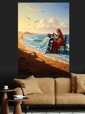 Artmeg Sahilde Terzi Kadın  Dekoratif Kanvas - Mdf Ahşap Tablo