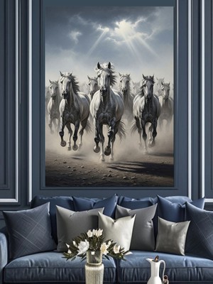 Artmeg Toz Bulutu Içinde Koşan Atlar Dekoratif Kanvas - Mdf Ahşap Tablo