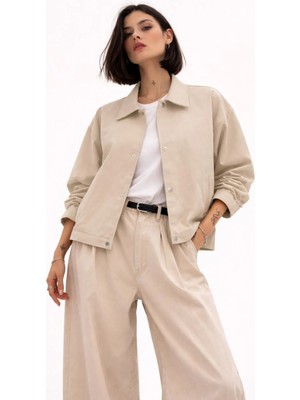 Freemen Kadın Oversize Basic Gabardin Mevsimlik Polo Yaka Ceket