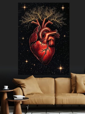 Artmeg Işık Saçan Sanatsal Kalp Illüstrasyonu Dekoratif Kanvas - Mdf Ahşap Tablo