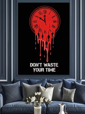 Artmeg Eriyen Zaman Saat ve Kırmızı Dekoratif Kanvas - Mdf Ahşap Tablo