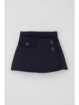Breeze Kız Çocuk Şort Etek Cep Kapağı Detaylı Düğme Aksesuarlı 6-12 Yaş, Lacivert