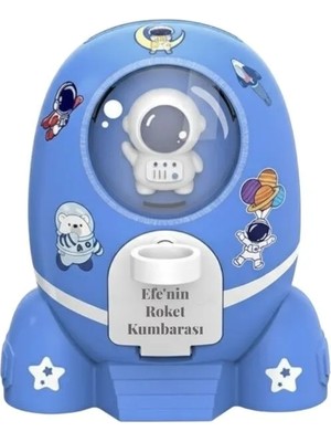 Hediye Fikri Kişiye Özel Işıklı Roket Şeklinde Kumbara Çıkartmalı