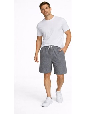 MiraLive Miray- Erkek Pötikareli Şort – Beli Lastikli Bağcıklı, Cepli, Rahat Kesim Günlük Yazlık Şort - Füme