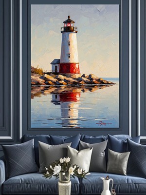 Artmeg Deniz Kenarında Yalnız Deniz Feneri Dekoratif Kanvas - Mdf Ahşap Tablo