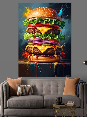 Artmeg Kat Kat Malzemeli Gurme Burger Dekoratif Kanvas - Mdf Ahşap Tablo
