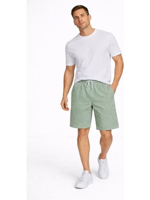 MiraLive Miray- Erkek Pötikareli Şort – Beli Lastikli Bağcıklı, Cepli, Rahat Kesim Günlük Yazlık Şort - Mint Yeşili