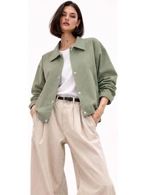 Freemen Kadın Oversize Basic Gabardin Mevsimlik Polo Yaka Ceket