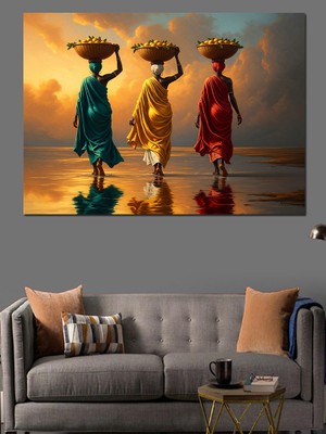 Artmeg Gün Batımında Su Taşıyan Kadınlar Dekoratif Kanvas - Mdf Ahşap Tablo