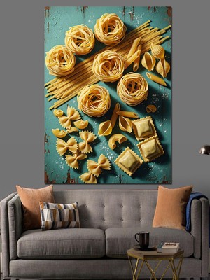 Artmeg Mutfak Masasında El Yapımı Makarna Dekoratif Kanvas - Mdf Ahşap Tablo